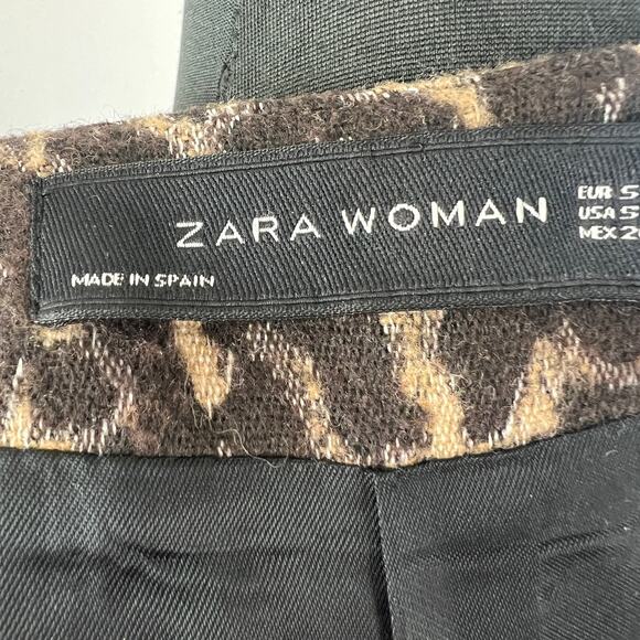 Zara Black Tan Overcoat Leopard Round Neck Snap Button Long Sleeve Size Small S - Picture 8 of 8